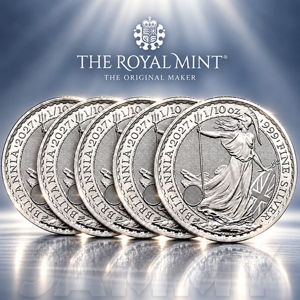 5 BRITANNIA 1oz SILVER BULLION COINS or £285 CASH!